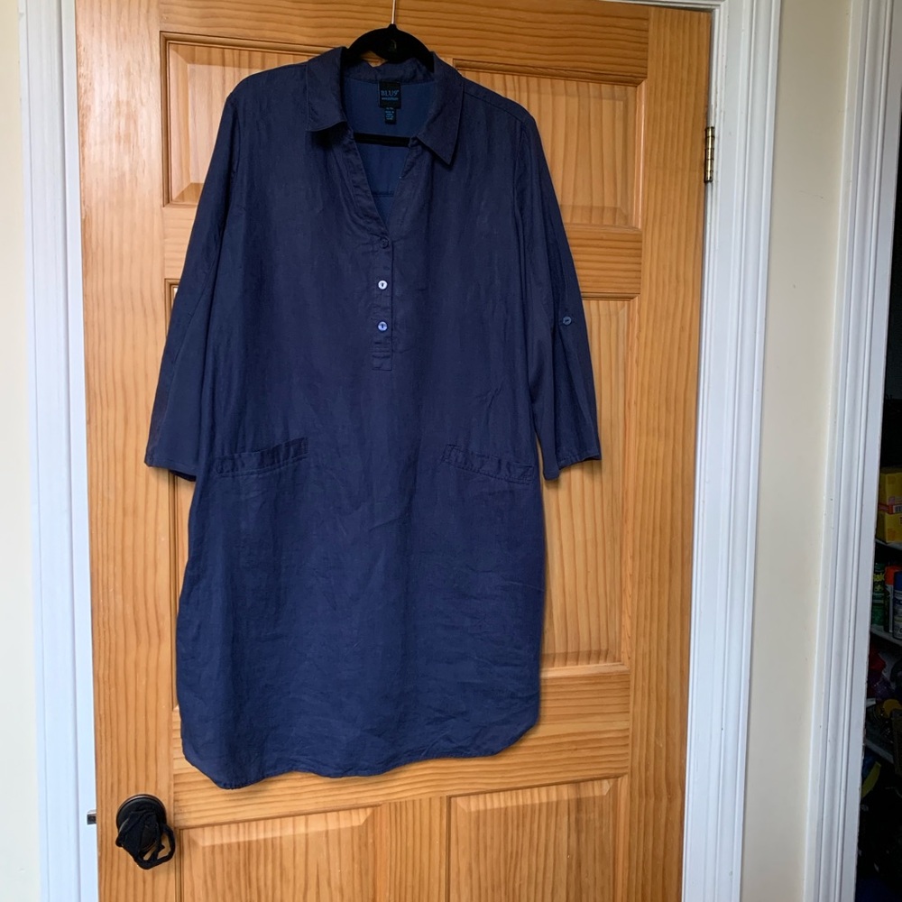 Navy Blue Linen Dress  XL
